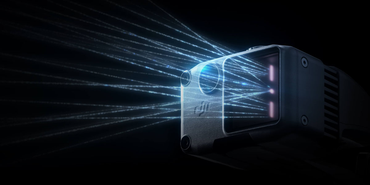 Tournage vidéo d'entreprise : capteur LiDAR du Ronin 4D Flex émettant des faisceaux lumineux