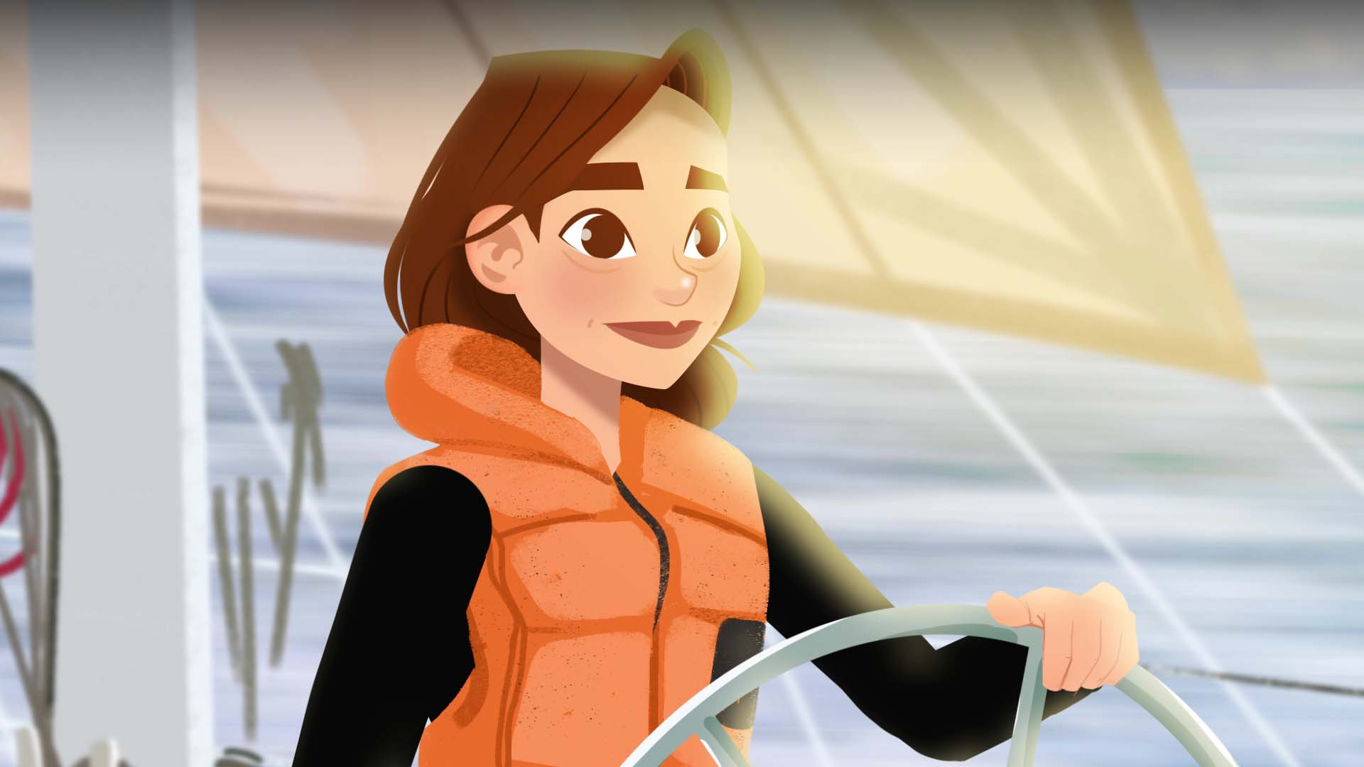 Personnage animé tenant un gouvernail de voilier, film de marque pour APICIL, groupe de protection sociale