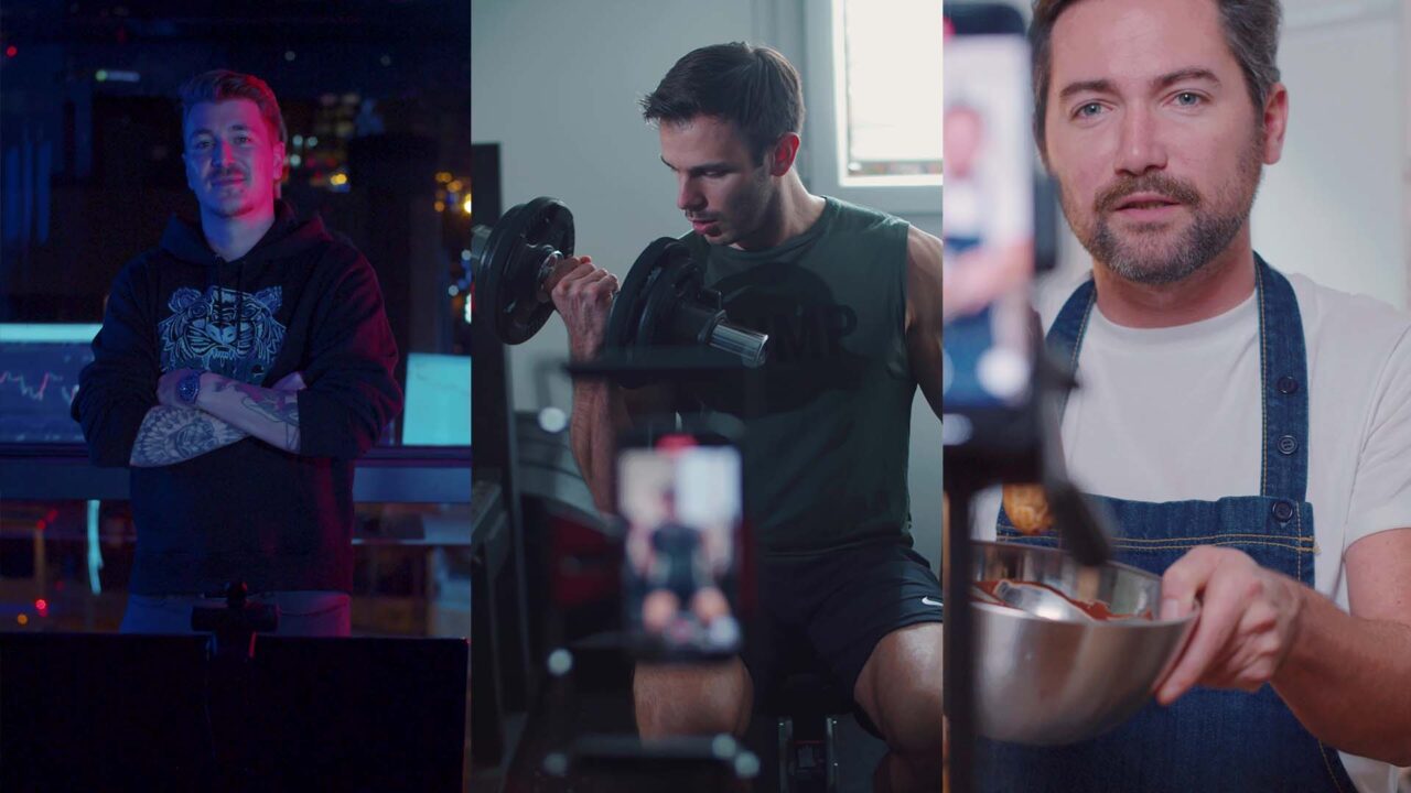 Trois créateurs filmés — streamer, sportif et cuisinier — pour la campagne vidéo Mym Créateurs