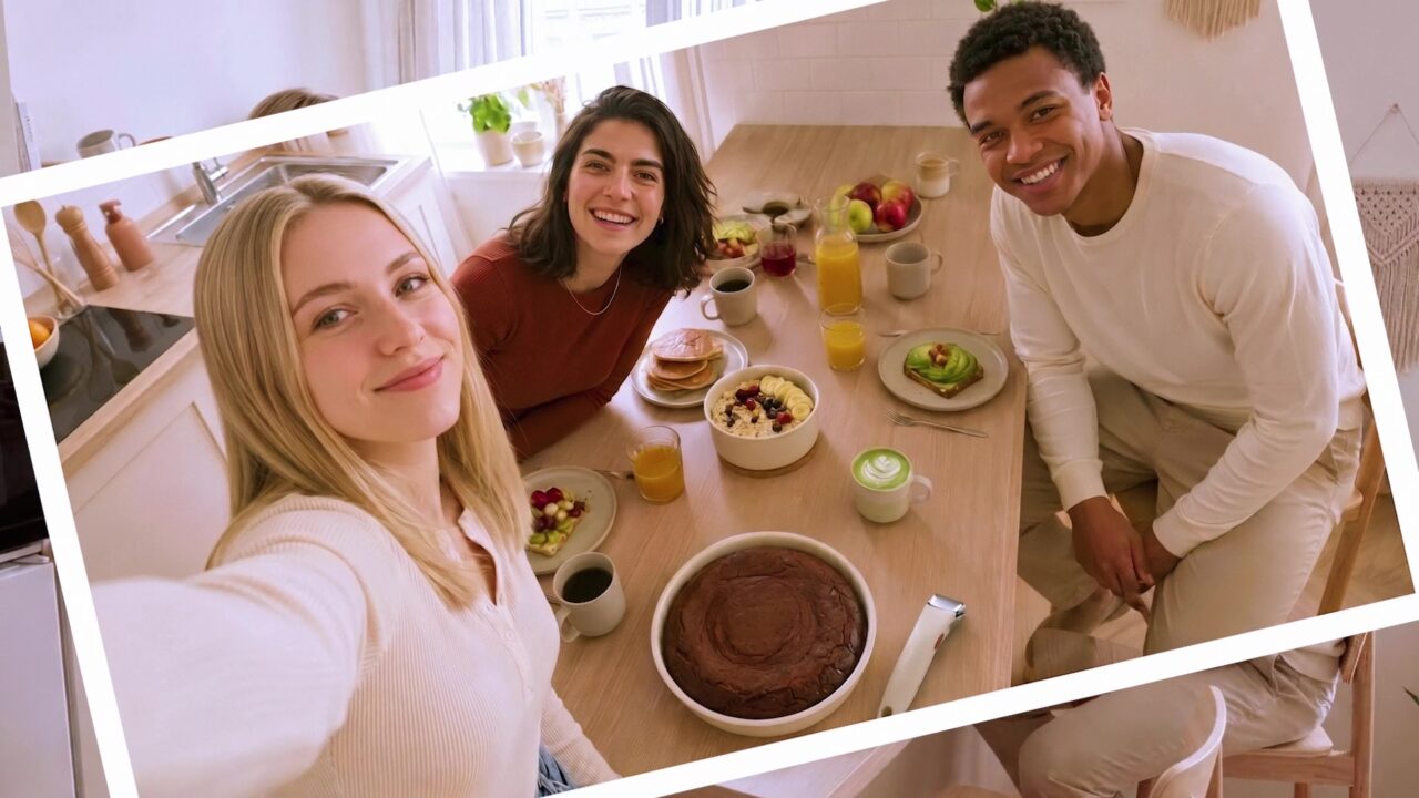 Spot publicitaire Tefal pour Groupe SEB : trois amis souriants autour d'un brunch convivial