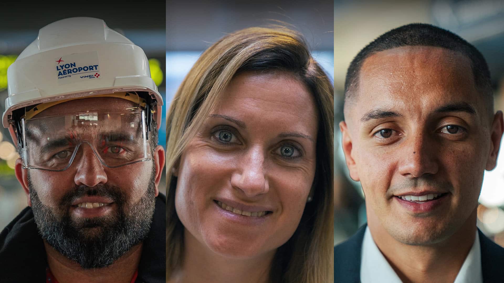 Trois collaborateurs de Lyon Aéroport — technicien, agente et cadre — film marque employeur aéroportuaire